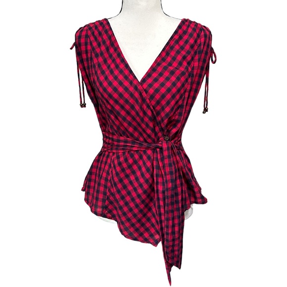 HOLDING HORSES Tops - Anthropologie Holding Horses Plaid Sleeveless
Wrap Top Red & Navy